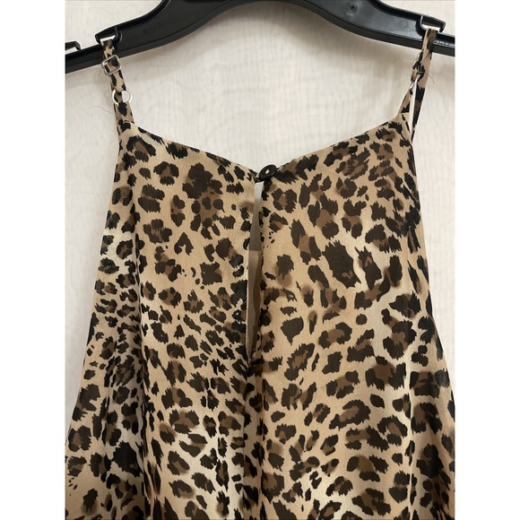 Leopard Print Large Maxi Dress in Brown Leopard Lined Long Sheer Spaghetti Strap - Picture 7 of 9